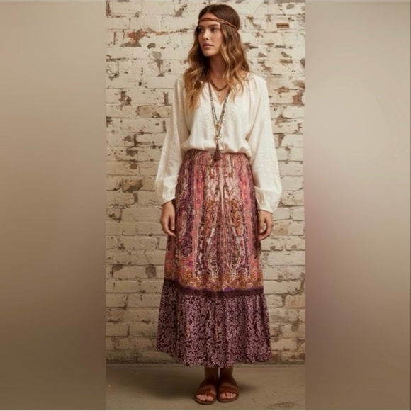 Handmade Dresses & Skirts - 🍑 Handmade Boho Bohemian Midi Skirt Colorful Paisley Floral SMALL Hippie Elastic